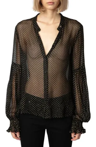 Zadig & Voltaire Tandy Sheer Sequin Button-up Shirt In Noir