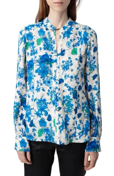 Zadig & Voltaire Twina Floral-print Crepe Shirt In Ecru