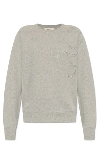 Zadig & Voltaire Upper Diamante Wings Sweatshirt In Grey