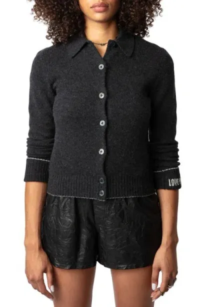 Zadig & Voltaire Voltia Cashmere Collared Button-front Top In Anthracite