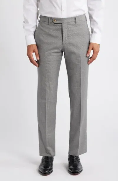 Zanella Parker Flat Front Stretch Wool Mini Check Dress Pants In Almond