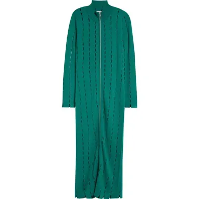 Zankov Anatonia Allover Cutout Zip Longline Cardigan In Emerald