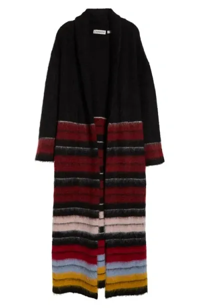 Zankov Justin Stripe Longline Cardigan In Black Multi