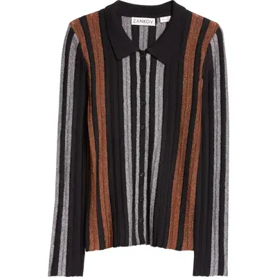 Zankov Shimmer Stripe Rib Cardigan In Black Multi