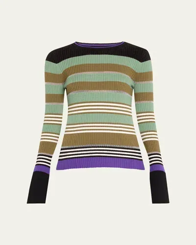 Zankov Yvonne Stripe Ribbed Wool Sweater In Black Multi