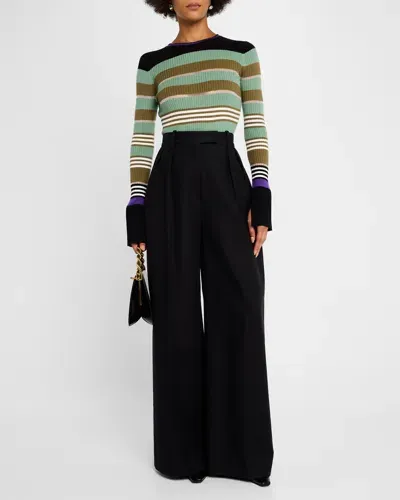 Zankov Yvonne Stripe Ribbed Wool Sweater In Black Multi