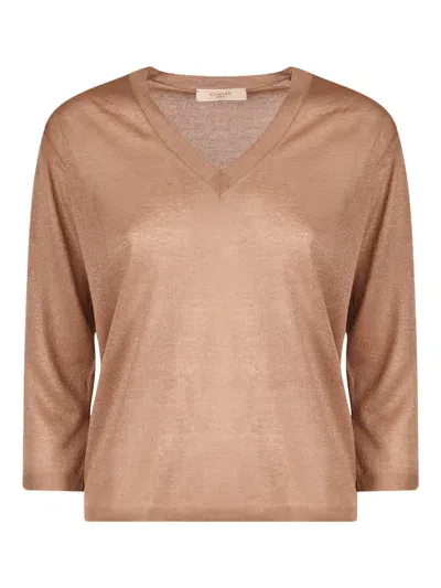 Zanone Fine-knit V-neck Jumper In Brown