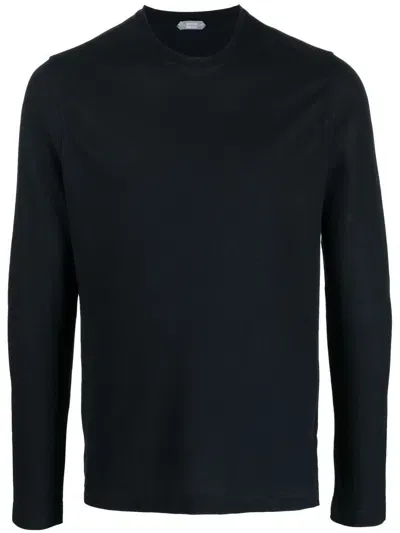 Zanone Long-sleeved Cotton Sweatshirt In Blue