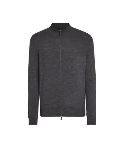 Zegna 12milmil12 Zipped Knit Cardigan In Grey