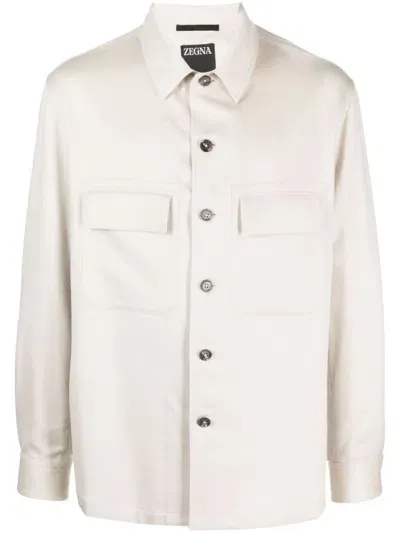 Zegna Alba Oasi Cashmere Overshirt In White