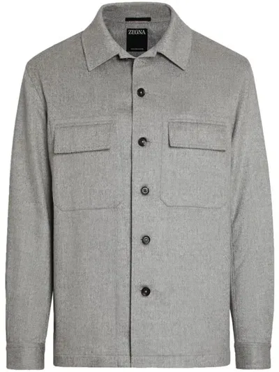 Zegna Oasi Cashmere Alba Overshirt In Grey Mélange