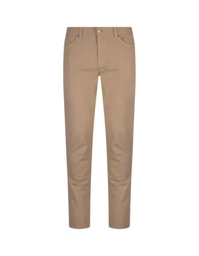 Zegna Beige Stretch Cotton Roccia Jeans In Brown