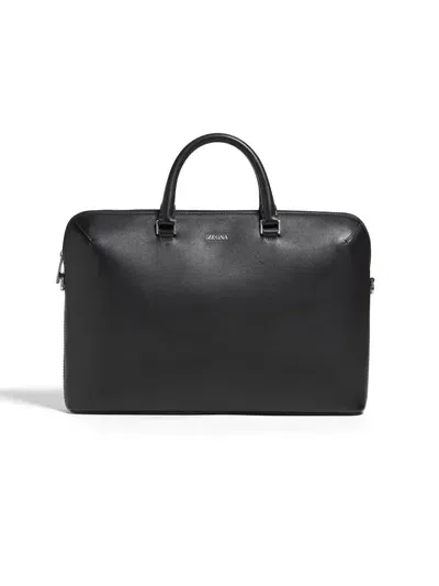 Zegna Black Leather Business Bag