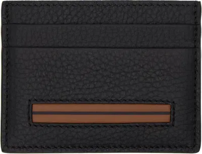 Zegna Leather Striped Card Holder In Nvs