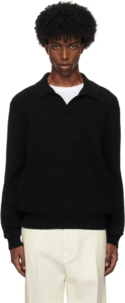 Zegna Black Oasi Cashmere Polo In K09 Black Solid