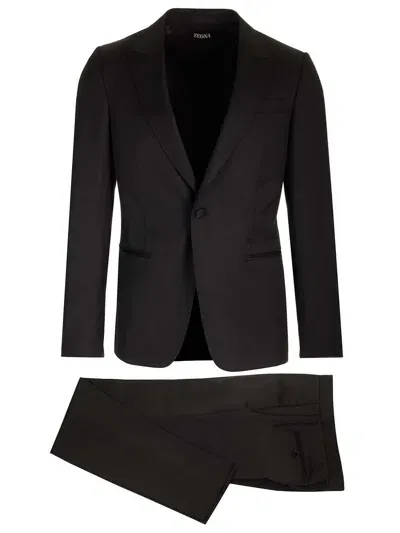 Zegna Black Solid Wool And Mohair Tailored Evening Suit