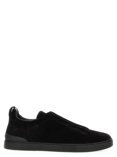 Zegna Black Triple Stitch Sneakers