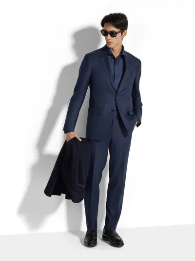 Zegna Blue And Burgundy 15milmil15 Wool Suit In Blue/burgundy