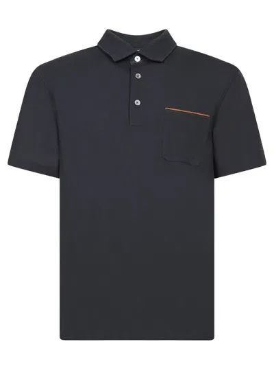 Zegna Cotton Piquet Short Sleeve Polo In Navy