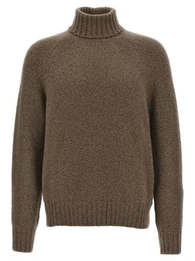 Zegna Boucle Silk Cashmere Sweater In Brown