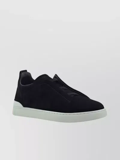 Zegna Triple Stitch Suede Sneakers In Black