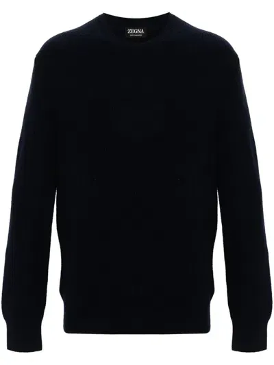 Zegna Cashmere Crew-neck Sweater In Blue