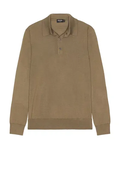 Zegna Cashseta Polo In Khaki