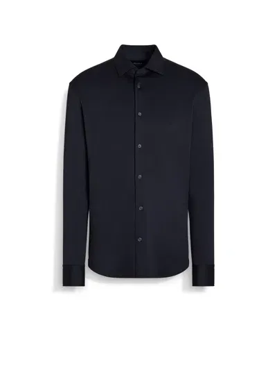 Zegna Cashmere And Silk Shirt In Navy Blue