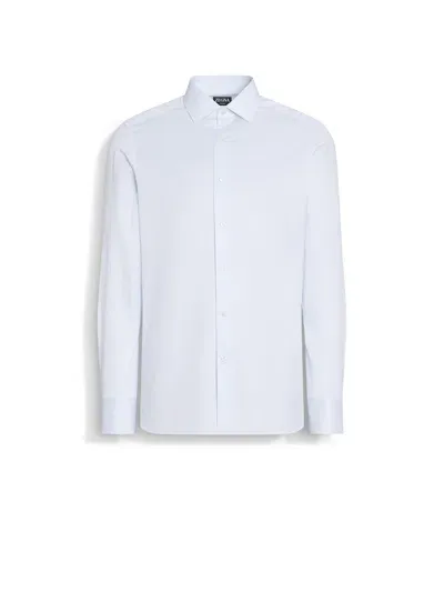 Zegna White And Light Blue Micro-striped Trofeo Cotton Shirt In Multi