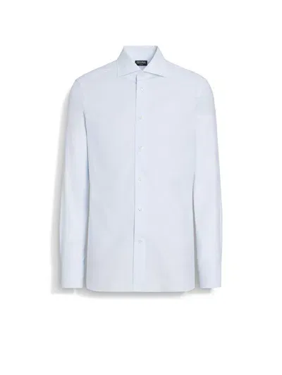 Zegna Light Blue And White Micro-checked Trofeo Cotton Shirt In Multi