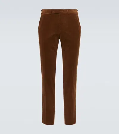 Zegna Cotton And Cashmere Corduroy Slim Pants In Dark Foliage