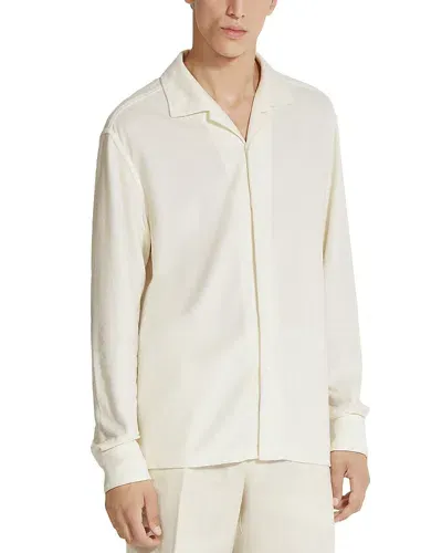 Zegna Cotton & Silk Button Down Camp Shirt In White