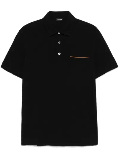 Zegna Pure Cotton Piquet Polo In Black