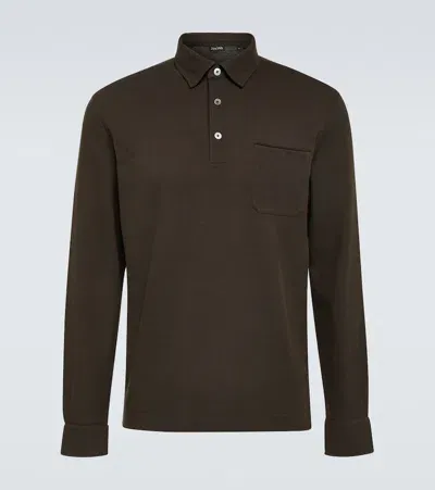 Zegna Cotton Polo Sweater In Dark Brown