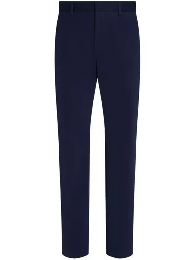 Zegna Cotton Tapered Trousers In Blue