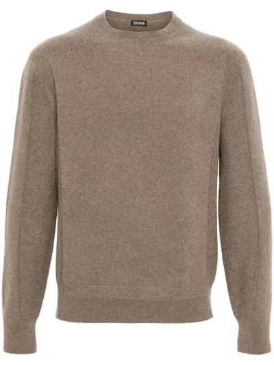 Zegna Crew-neck Sweater In Brown