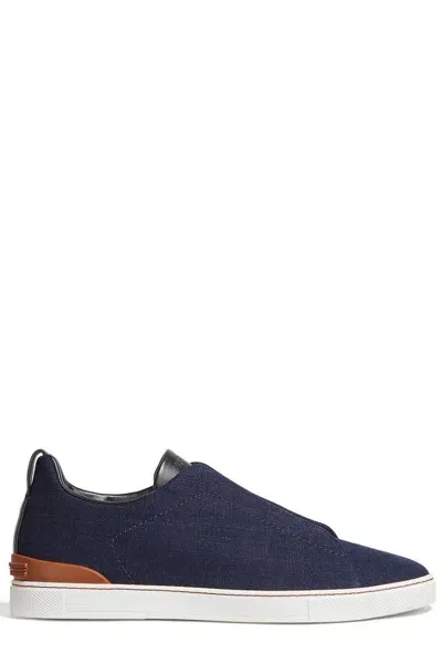 Zegna Denim Triple Stitch™ Sneakers In Blue