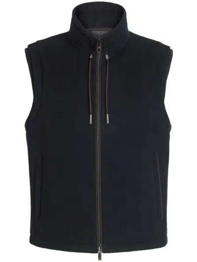 Zegna Down-filled Wool Gilet In Navy Blue