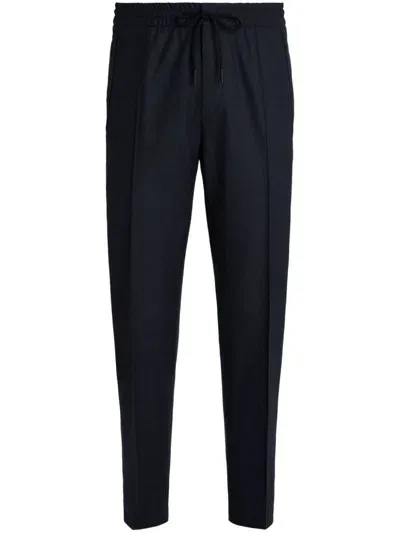 Zegna Gray Drawstring Trousers In Navy Blue