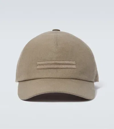 Zegna Embroidered Linen Baseball Cap In Brown