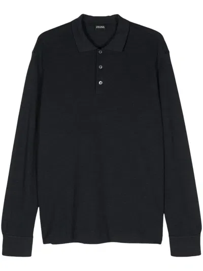 Zegna Fine-knit Polo Shirt In Blue