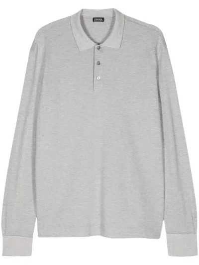 Zegna Fine-knit Polo Shirt In Grey