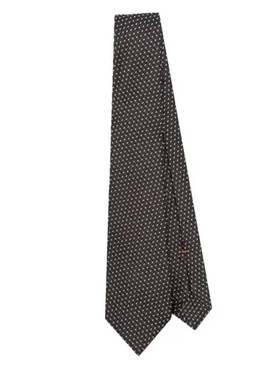 Zegna Geometric-jacquard Tie In Brown