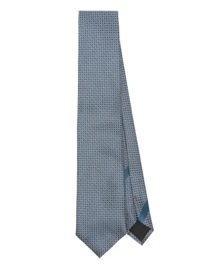 Zegna Geometric-jacquard Tie In Teal Blue