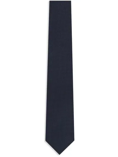 Zegna Geometric-print Silk Tie In Blue Navy