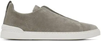 Zegna Gray Suede Triple Stitch Sneakers In 052 Lt Gry Sld