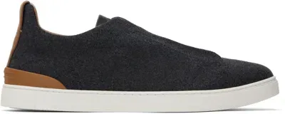 Zegna Triple Stitch Leather Sneakers In Black