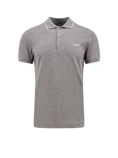 Zegna Poloshirt Aus Stretch-baumwolle In Meliertem Grau In Grey