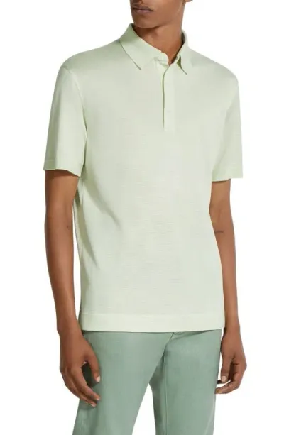 Zegna Honeycomb Short Sleeve Silk Polo In Linfa