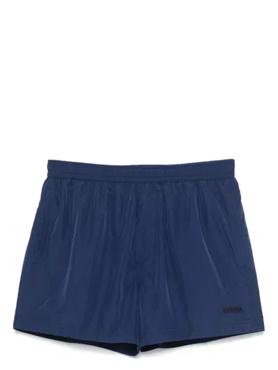 Zegna Navy Drawstring Swim Shorts In Blue